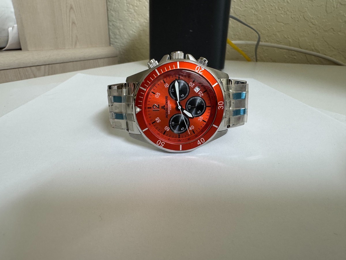 NOS Men’s Jacques Lemans 1-1382A Suzuka chronograph Orange dial watch 42mm