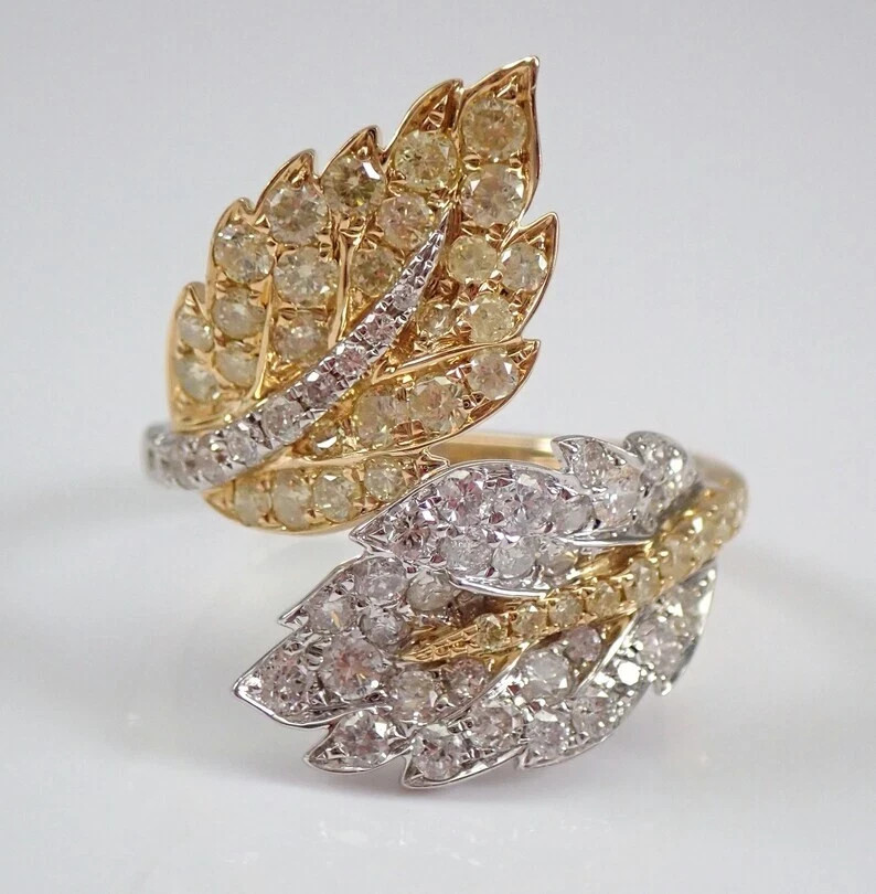 1.60Ct Round Cut Real Moissanite Bypass Engagement Ring 14K Two Tone Gold Plated
