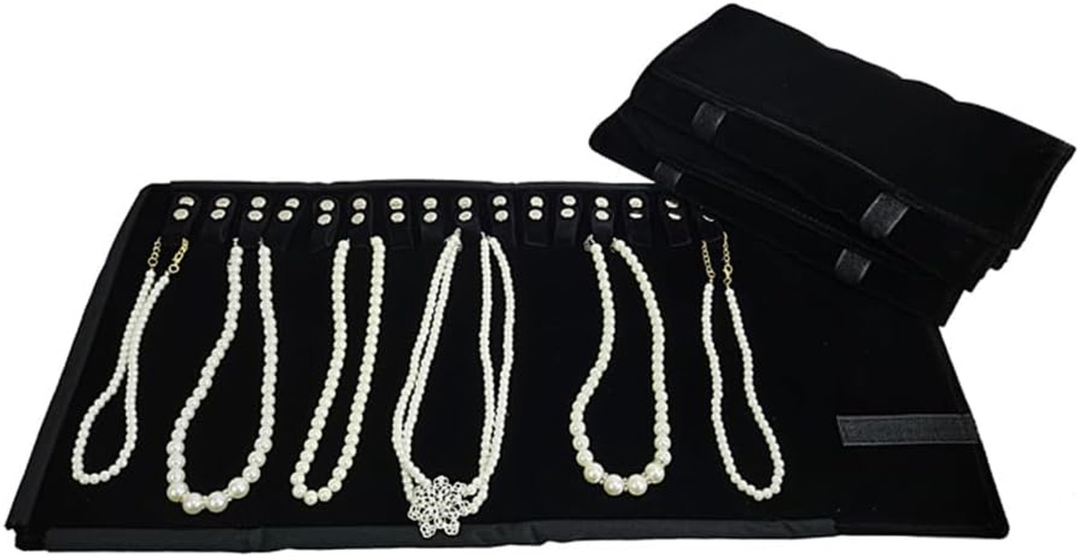 Velet Travel Jewelry Case Roll Bag Organizer for Necklace Bracelet Black Gray Ve