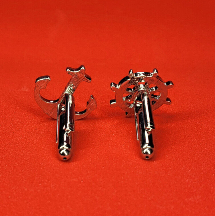 Timeless Nautical Anchor & Ship Wheel Cufflinks – Versatile Gift for Men Formal