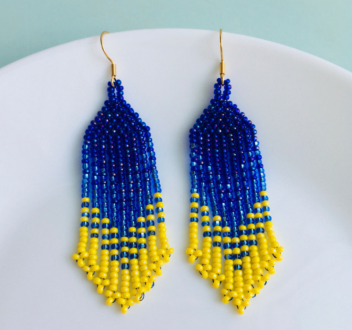 Ukraine beaded earrings, Gradient earrings, Ukrainian flag seed bead earrings