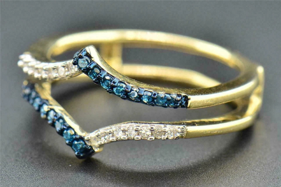 0.20Ct Lab Created Blue Topaz Wedding Enhancer Wrap Ring 14K Yellow Gold Finish