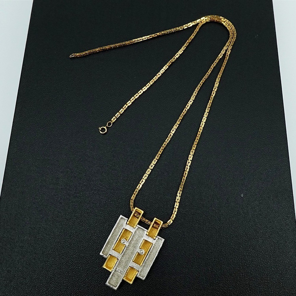VTG 1970s Avon Two Tone Geometric Necklace and Interweave Choker Statement