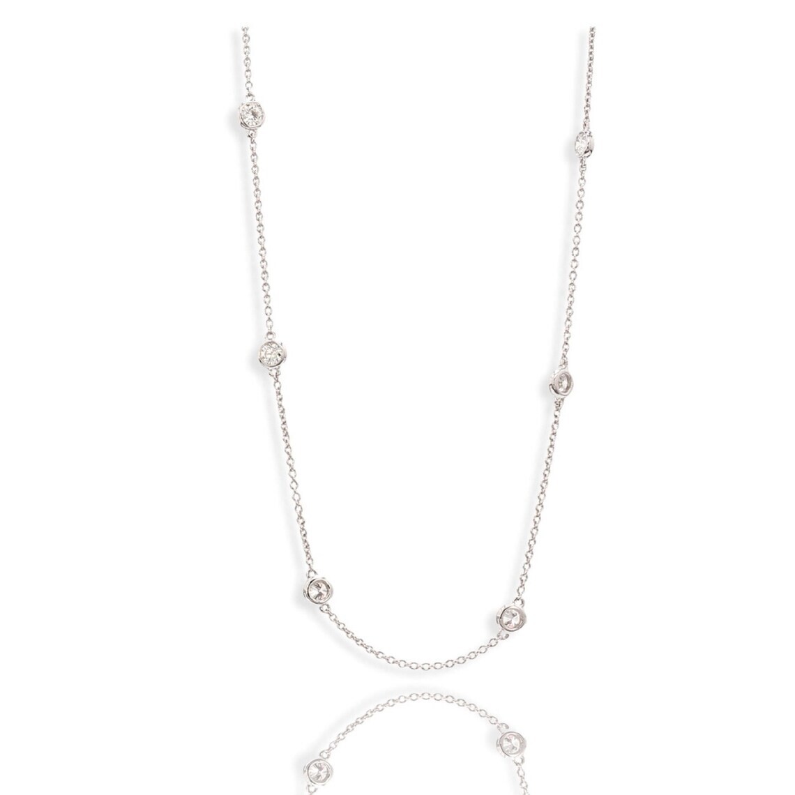 Bezel Set 1.04Ct Round Natural Diamond Women’s Station Necklace 14k White Gold
