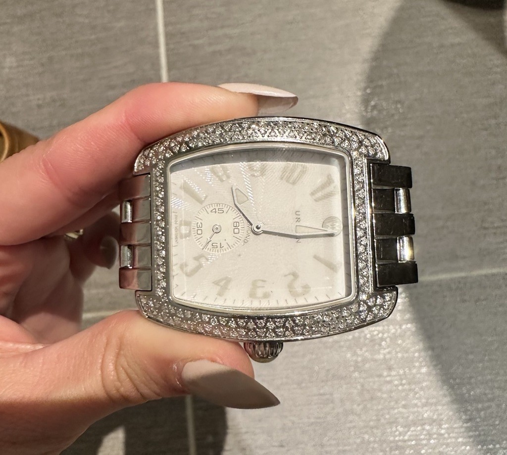 MICHELE Urban Diamond Bezel Quartz 38mm Tonneau White Dial Silver Bracelet