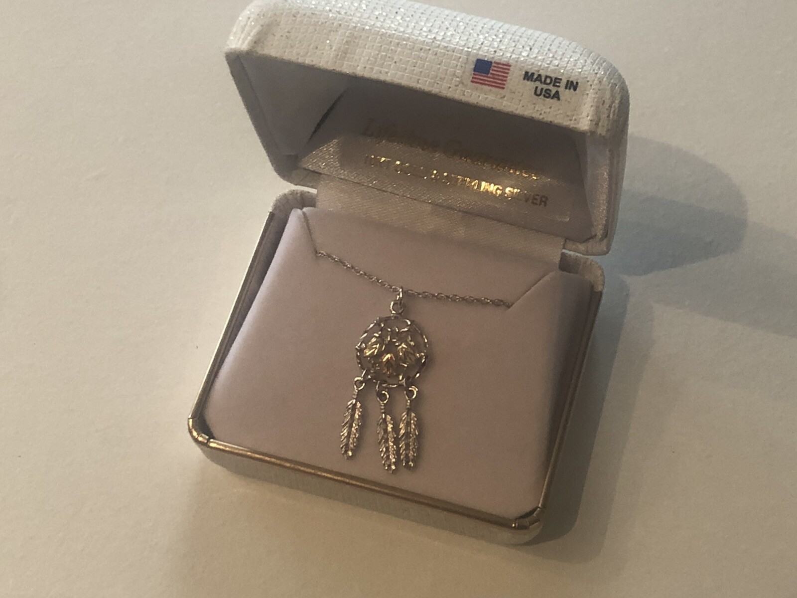 Landstrom’s Black Hills Gold 12K Solid Gold Dreamcatcher Pendant Feather 18in