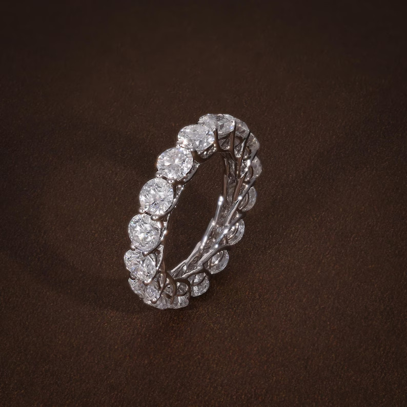 14K White Gold Lab-Grown Round-Cut Diamond Full Eternity Band Ring For Mother