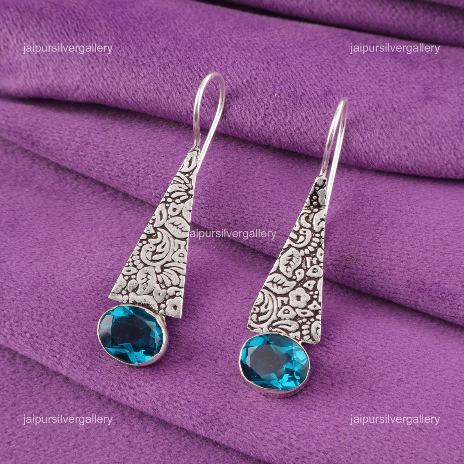 Apatite Gemstone 925 Silver Jewelry Handcrafted Earrings 1.9″ For Wadding Gifts