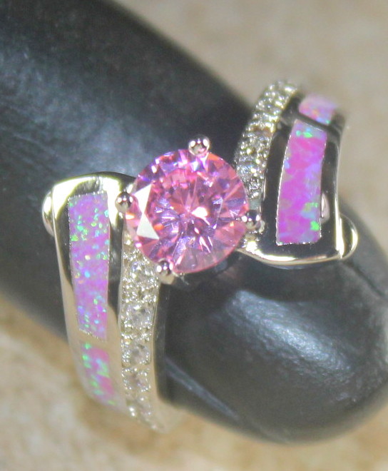 SILVER Elegant Pink Fire Opal & Pink Kunzite Ring WR40903