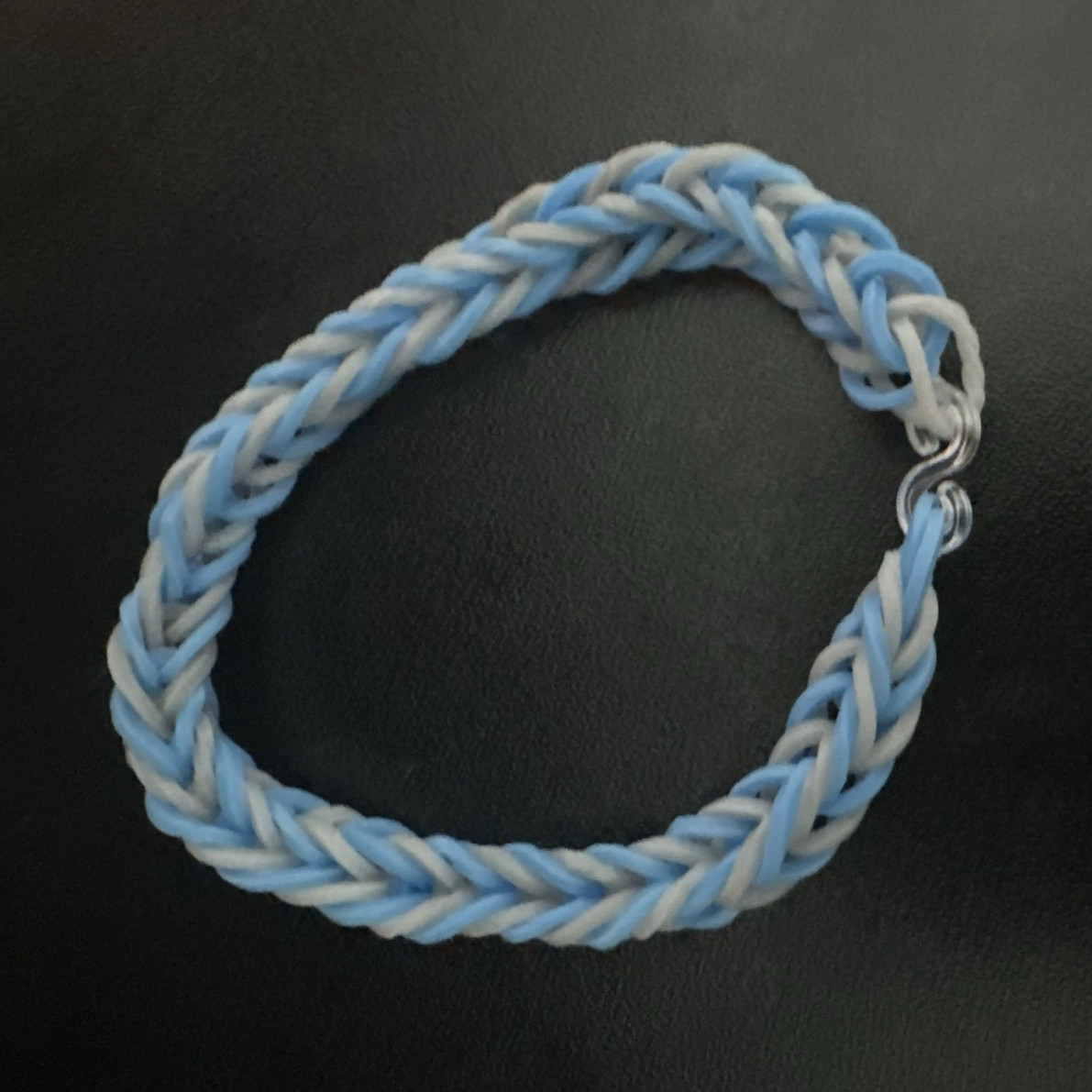 Blue & White Braided Rubber Bracelet with Hook Closure No Stone