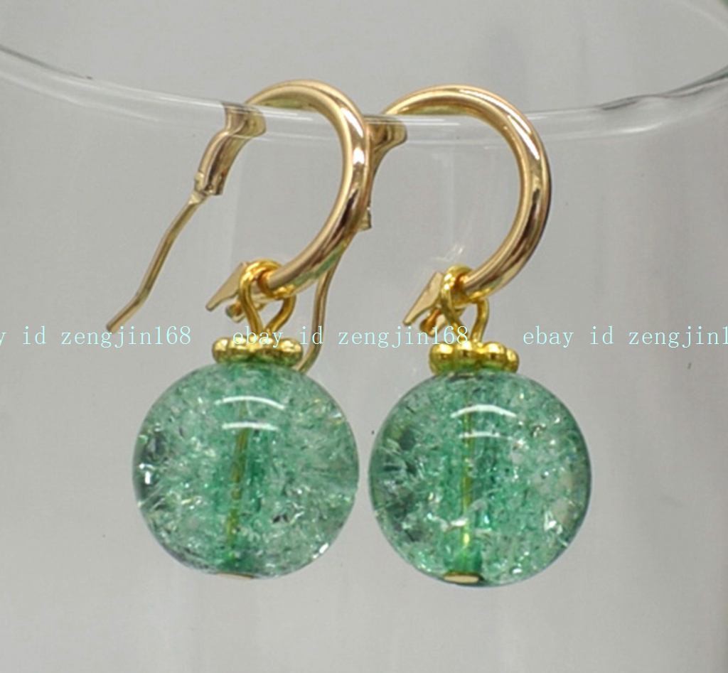 Fashion Natural 14mm Green Tourmaline Round Gemstone Beads Leveback Earrings