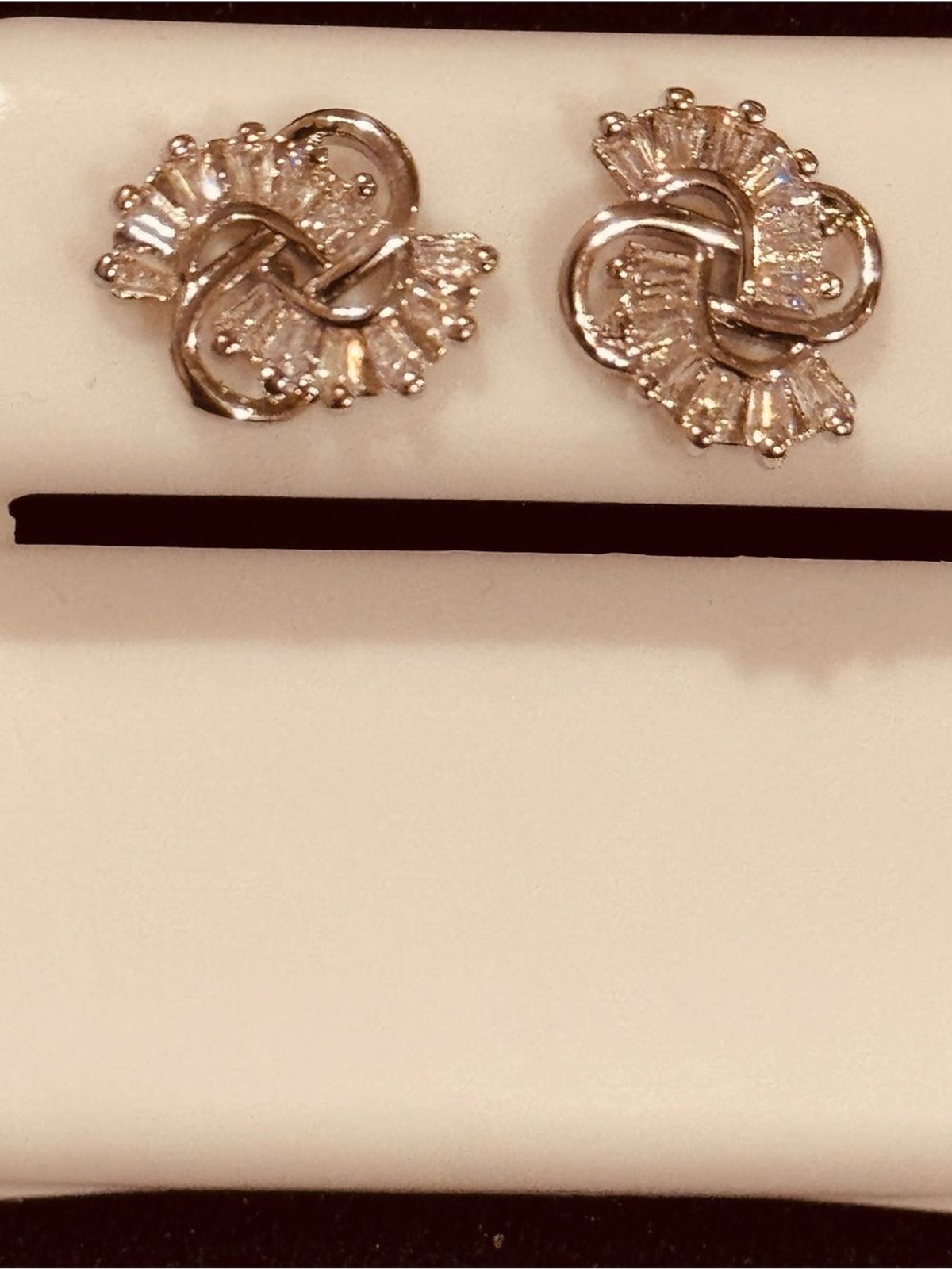 NWT AJ USA Stainless Steel Baguette Crystal Interlocking Swirl Stud Earrings