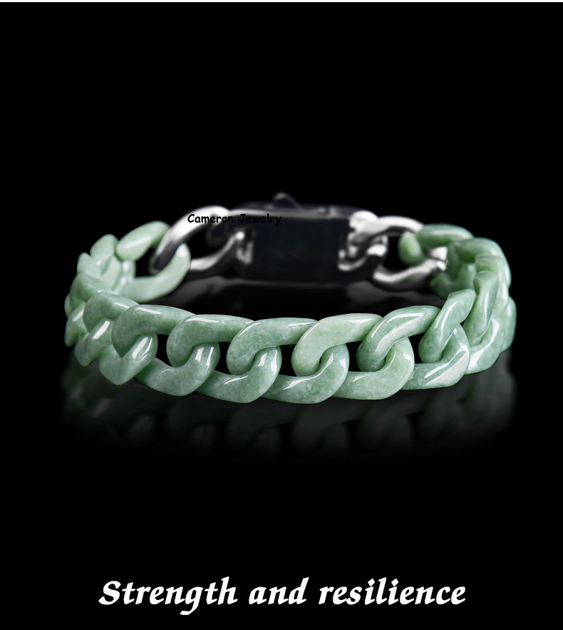 Real Grade A Natural Green Jade Jadeite Cuban Curb Link Bracelet 5.9-9.4Inch