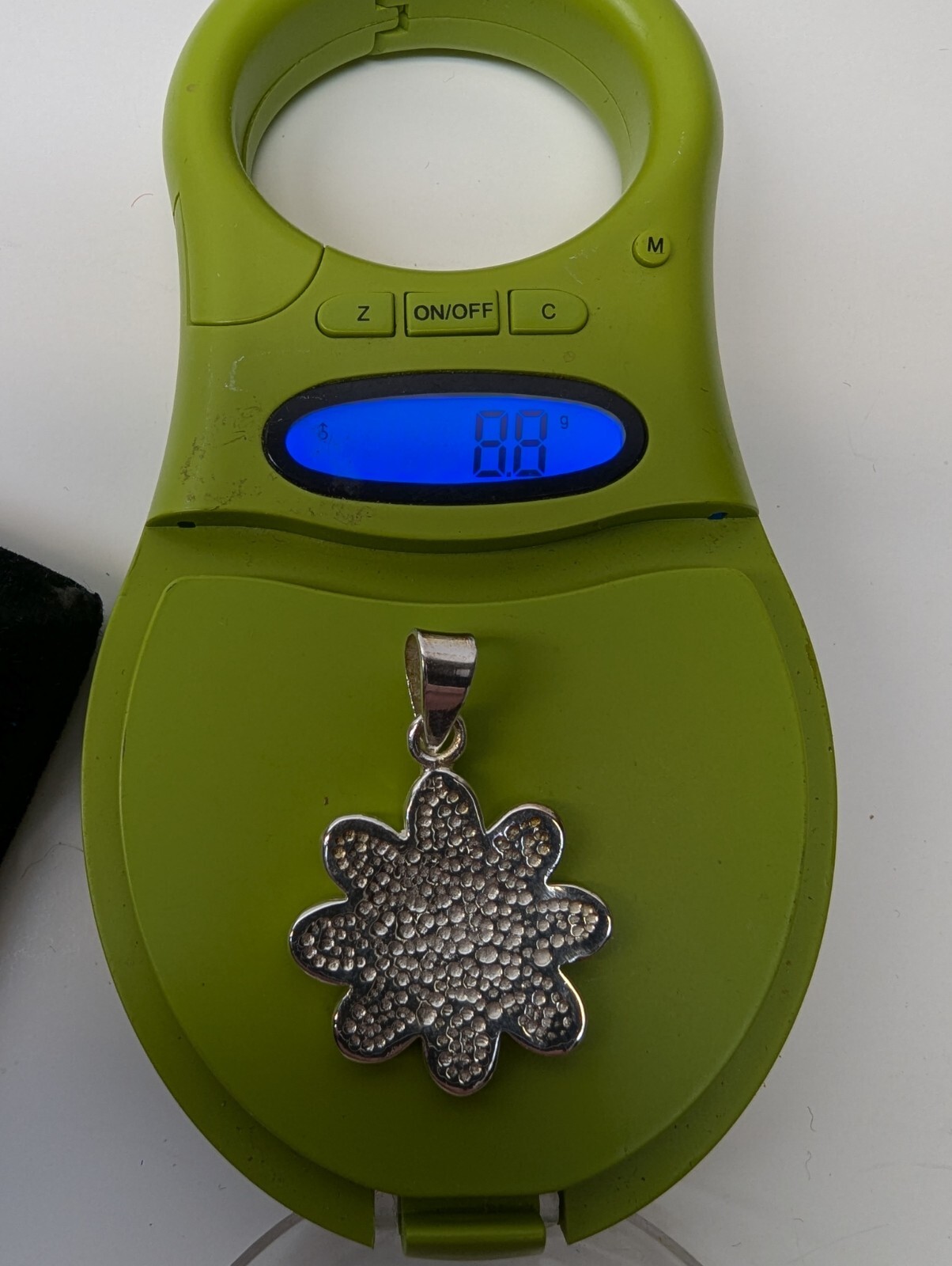 Sterling Silver Pendant With Shell Inlay. Flower With Swirl Design. 8.8 Grams.