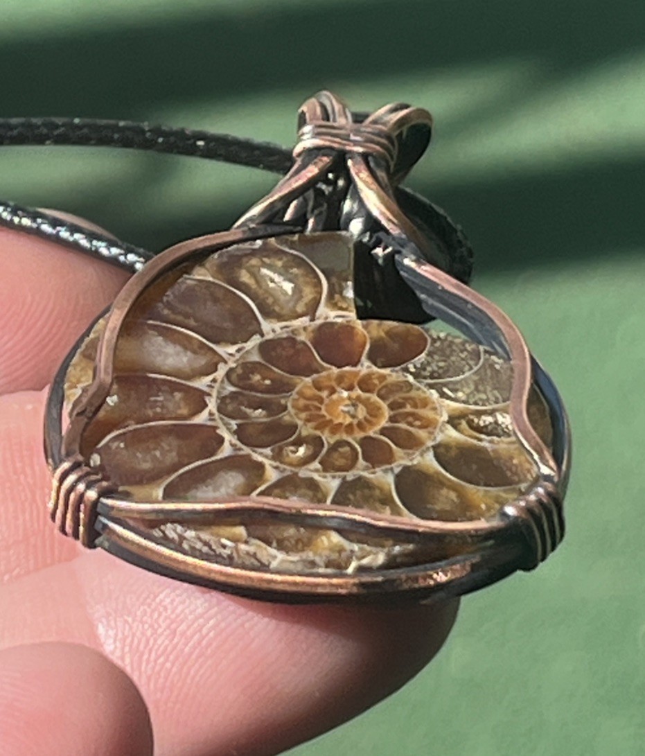 Ammonite ~ Handmade copper wire wrapped pendant 9a