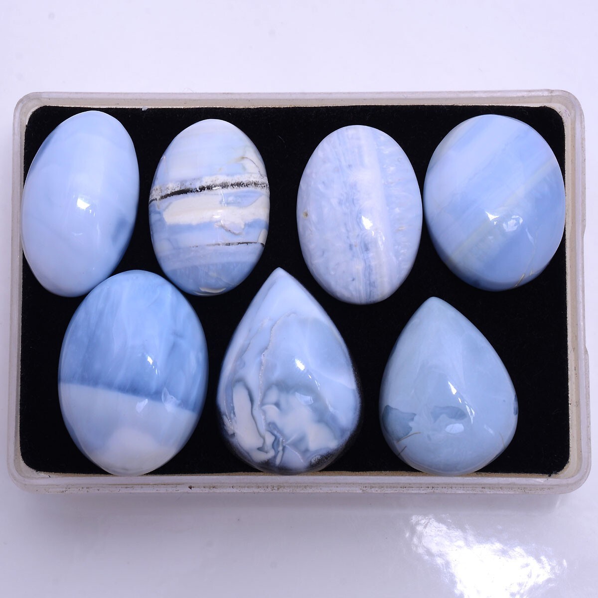 7 Pcs Natural Blue Opal 25mm-29mm Cabochon Glossy Untreated Loose Gemstones Lot