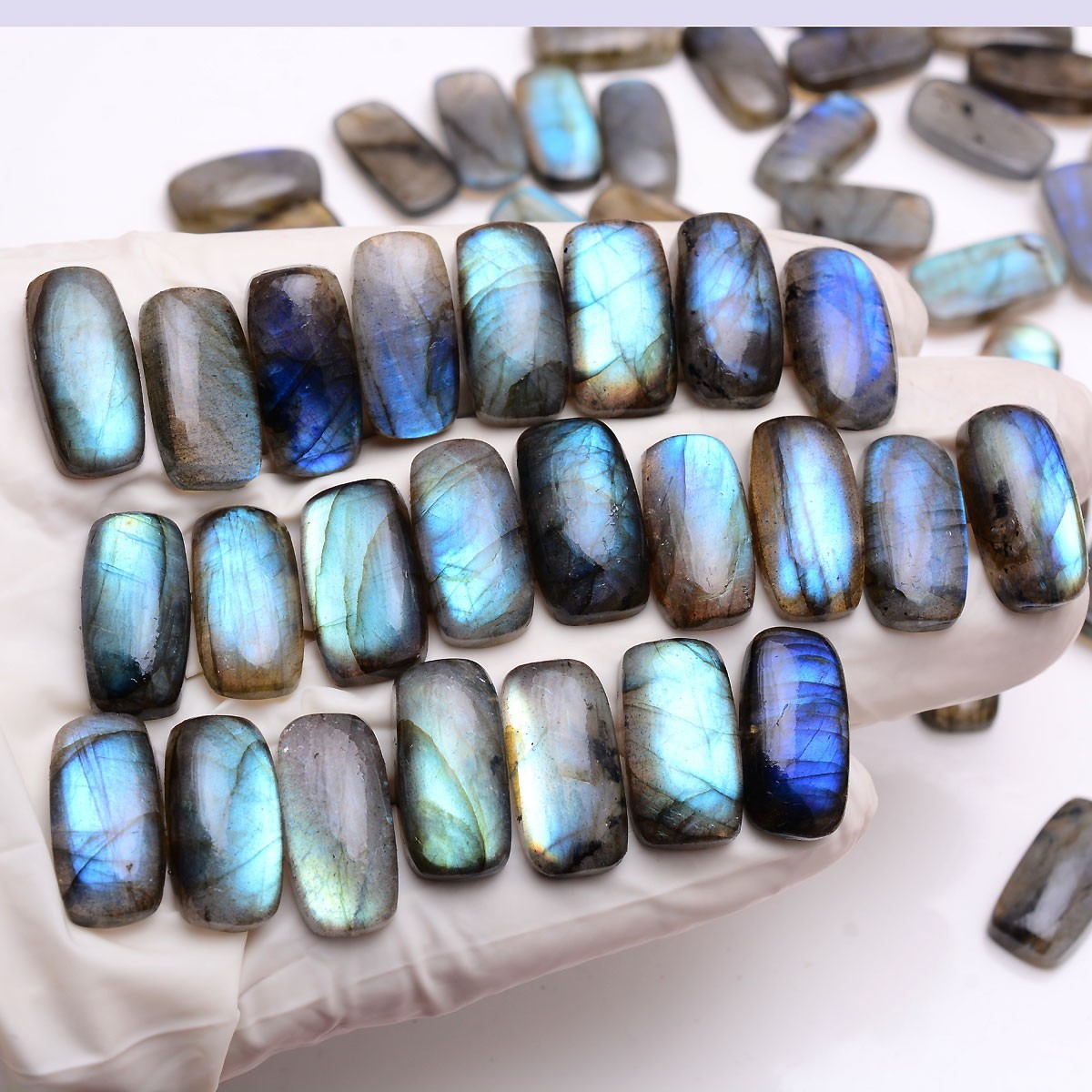 Set Of 12 Pcs Natural Labradorite 19mmx10mm Cushion Cabochon Loose Gemstones Lot