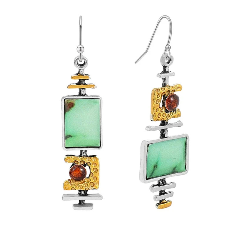 Green Turquoise Geometric Dangle Earrings Silver Gold Boho Drop