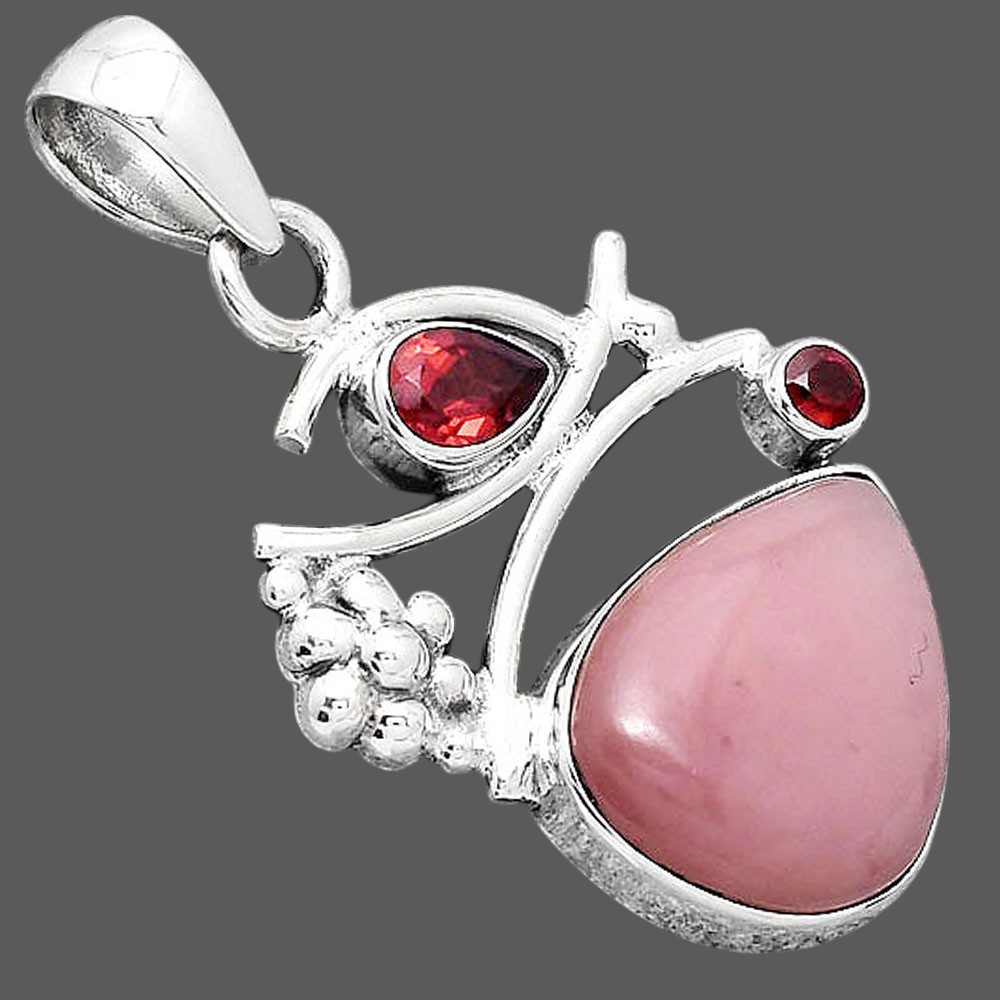 Guava Quartz – Brazil and Garnet 925 Sterling Silver Pendant Jewelry P-1704