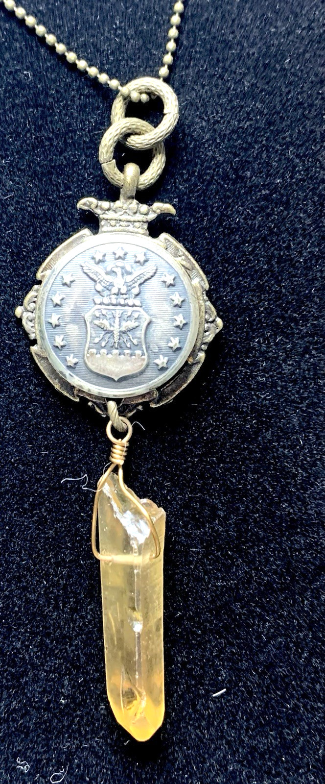 NEW Handmade Artisan Pendant Necklace US ARMY, One-of-a-Kind, Raw Crystal
