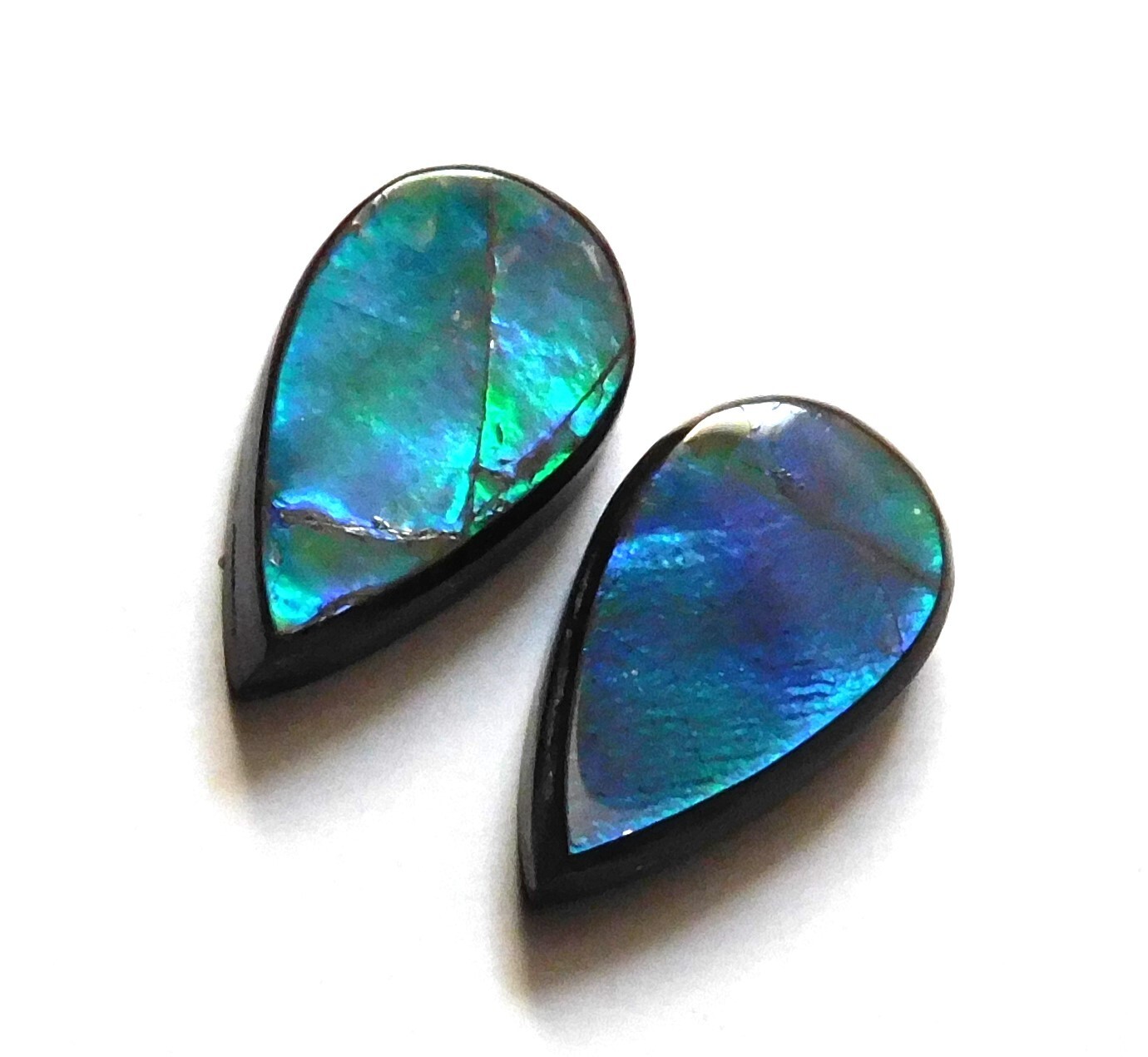 6.45 Cts Natural Ammolite (13.6mmx7.8mm each) Loose Cabochon Match Pair NB41