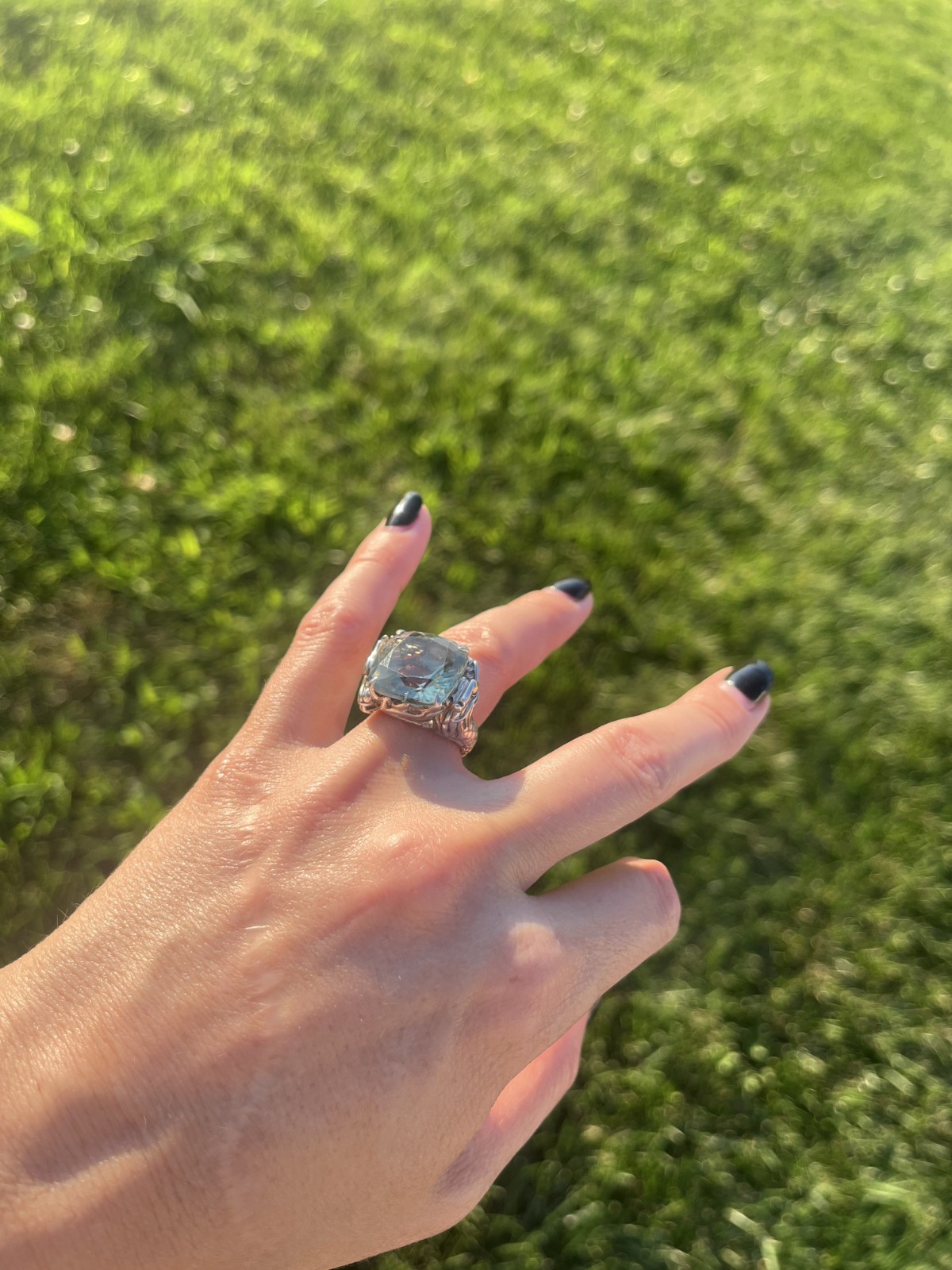 John Hardy NAGA 18kt Gold and .925 Silver, Green Amethyst Ring, SZ 5