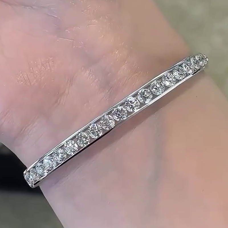1.90 Ctw Round Cut Moissanite Bracelet Bangle Channel Set 14K White Gold Plated