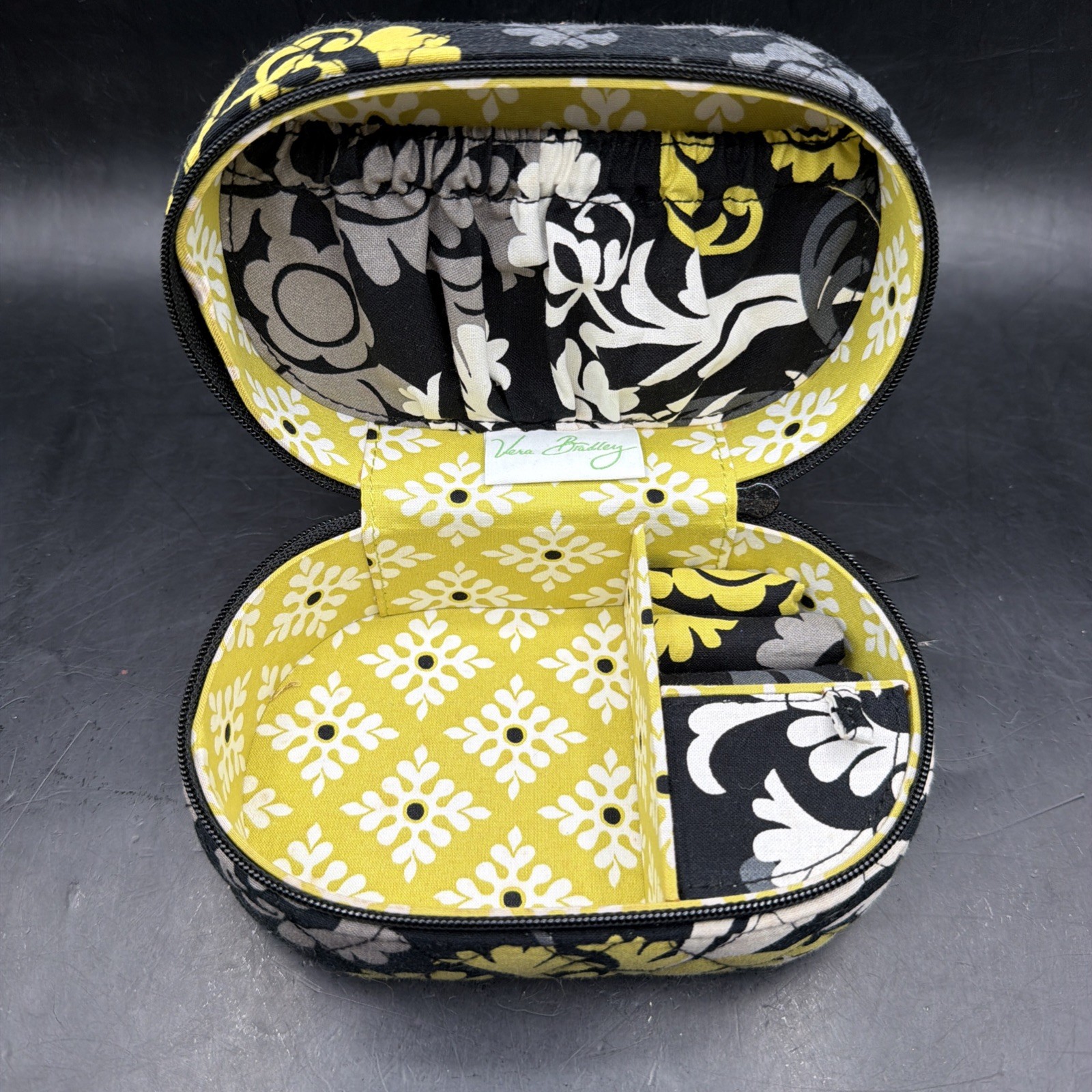 Vera Bradley Baroque Quilted Yellow Green Black And Gray Travel Jewelry Box