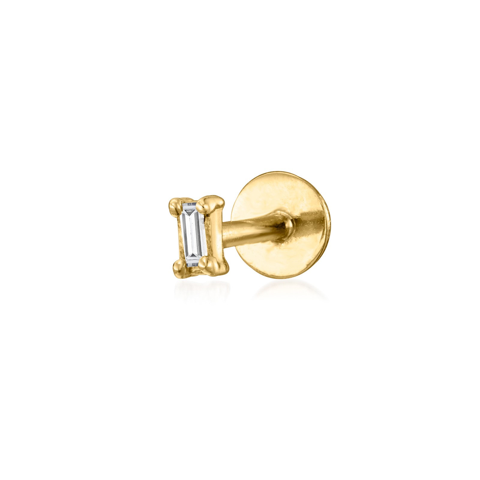 Ross-Simons Baguette Diamond Single Flat-Back Stud Earring in 14kt Yellow Gold