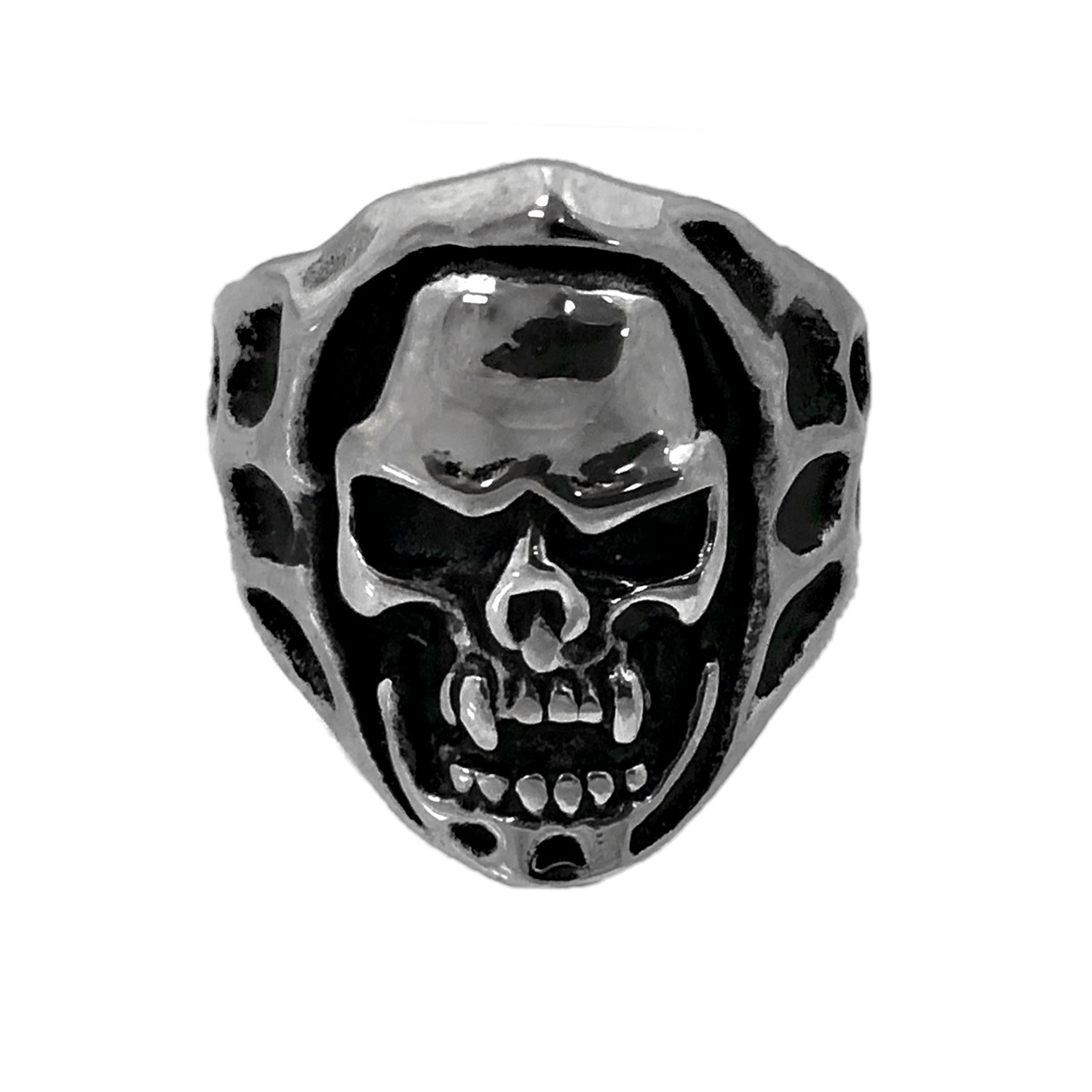Seven Seas Pirates Black Steel Enameled Skull Finger Ring – US Size 8 to 13 R132