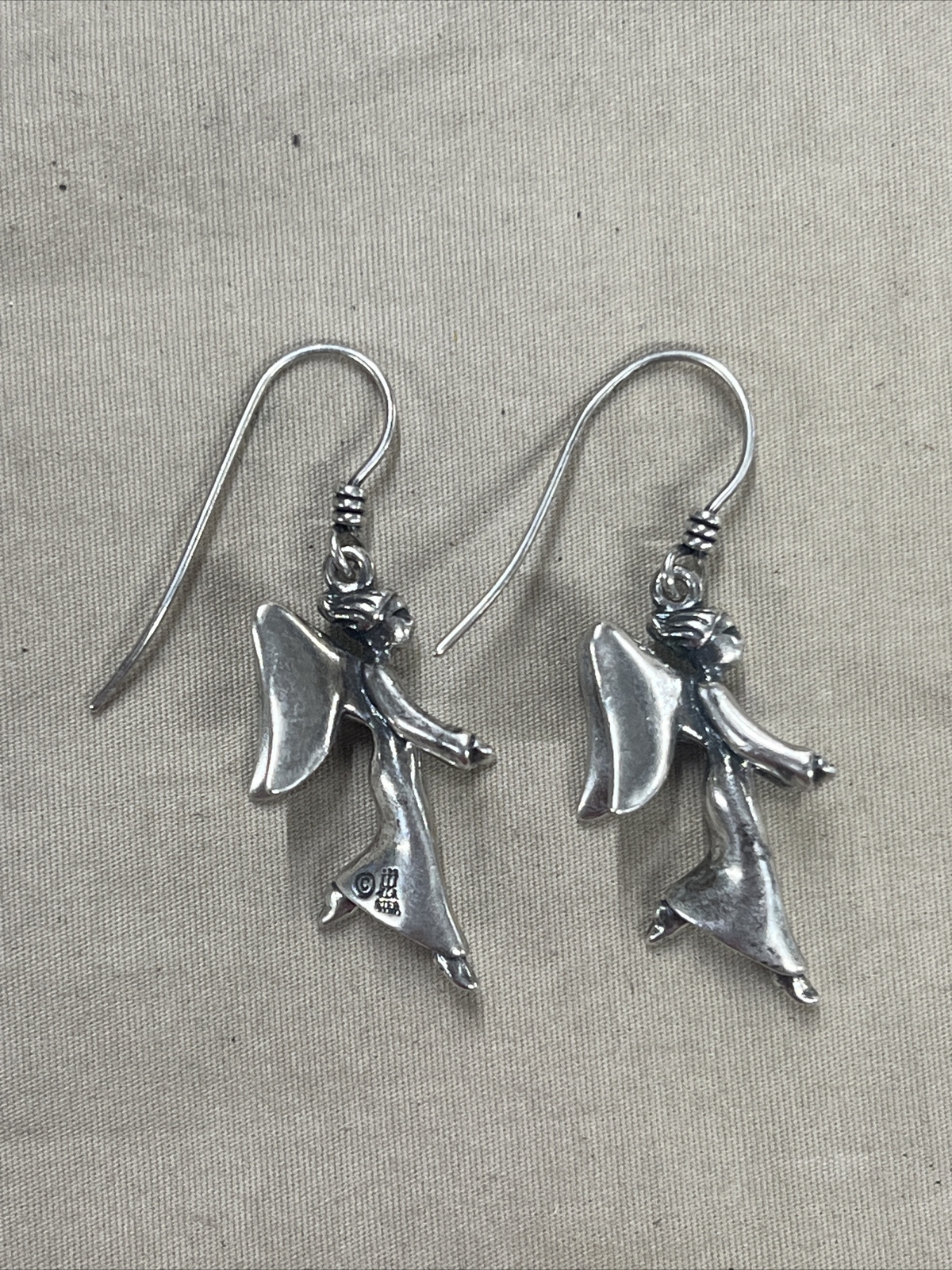 RETIRED James Avery Sterling Silver 925 3D Large Floating Angel Earrings