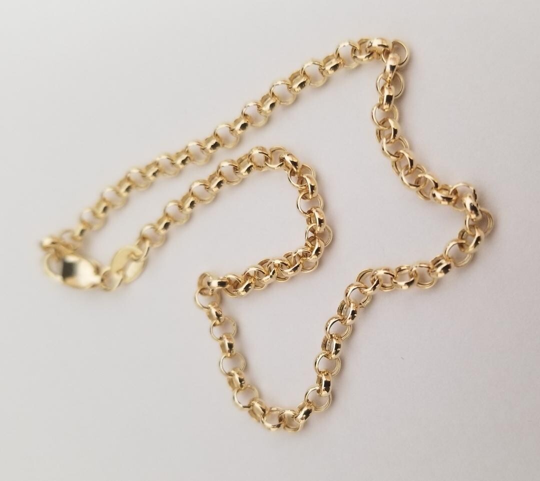 14K Real Yellow Gold Rolo Link Chain Bracelet 7″-2.9 mm