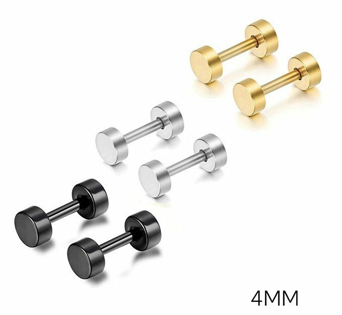 3Pairs Stainless Steel Barbell Dumbbell Screw Earring Studs for Men Women 3-14MM