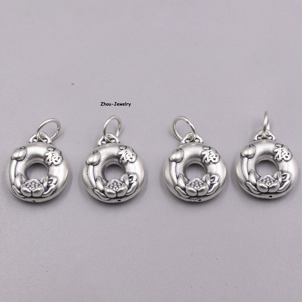 Pure S999 Sterling Silver Pendant Men Women Lotus Flower Pendant 1.2-1.3g