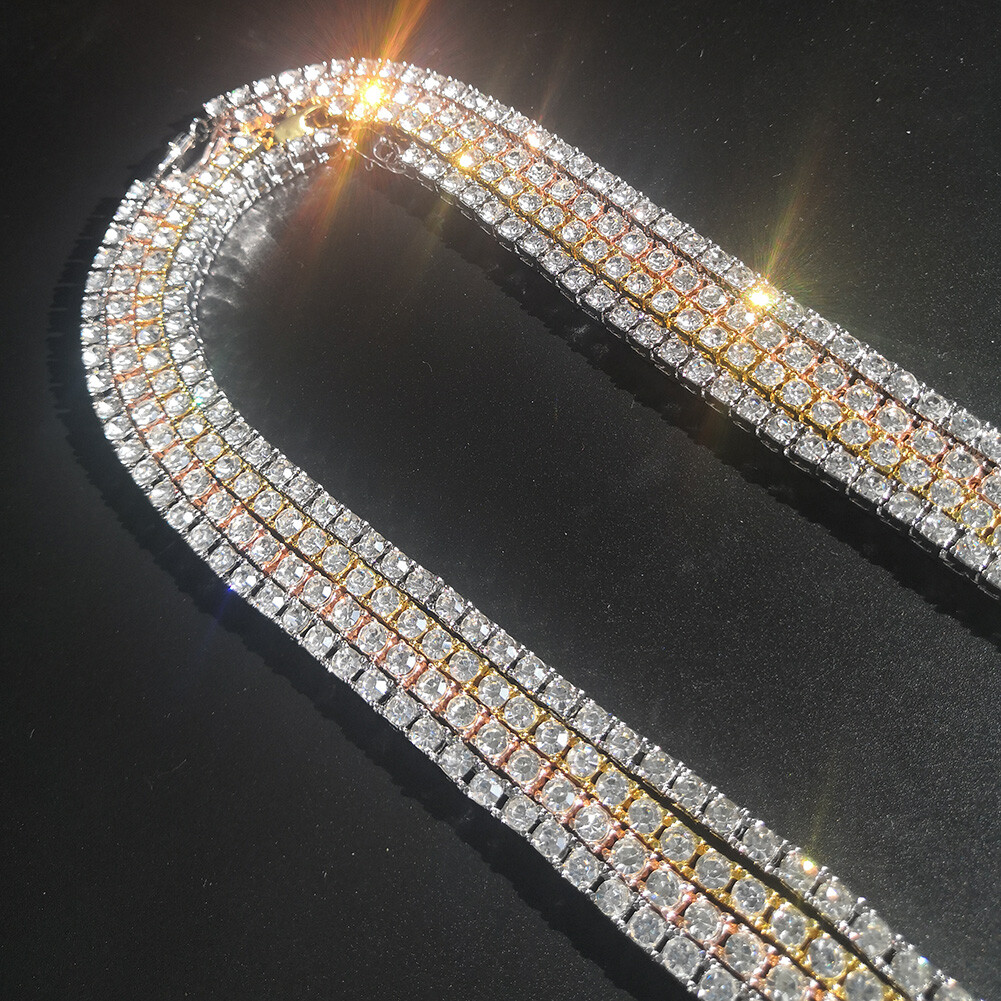 18″-30″ Hip Hop White Zircon Tennis Chain Necklace Gold Plated Men Women Gift
