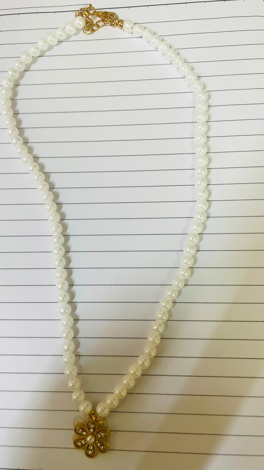 Faux Pearl Beaded Necklace Gold Tone Flower Pendant Vintage Jewelry Gift Women