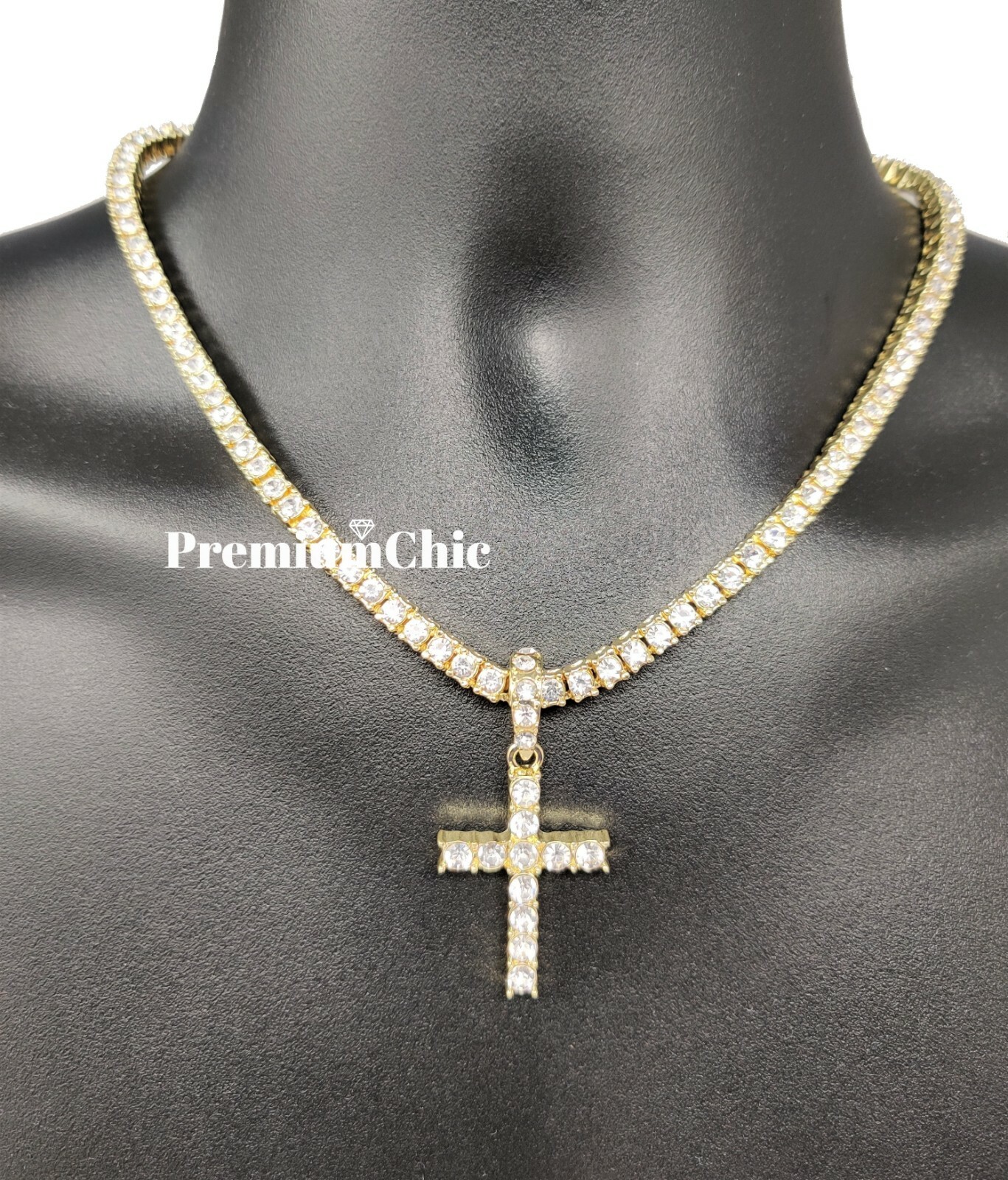 ICED Cross Pendant & Tennis Chain Choker Gold/Silver Plated Hip Hop CZ Necklace