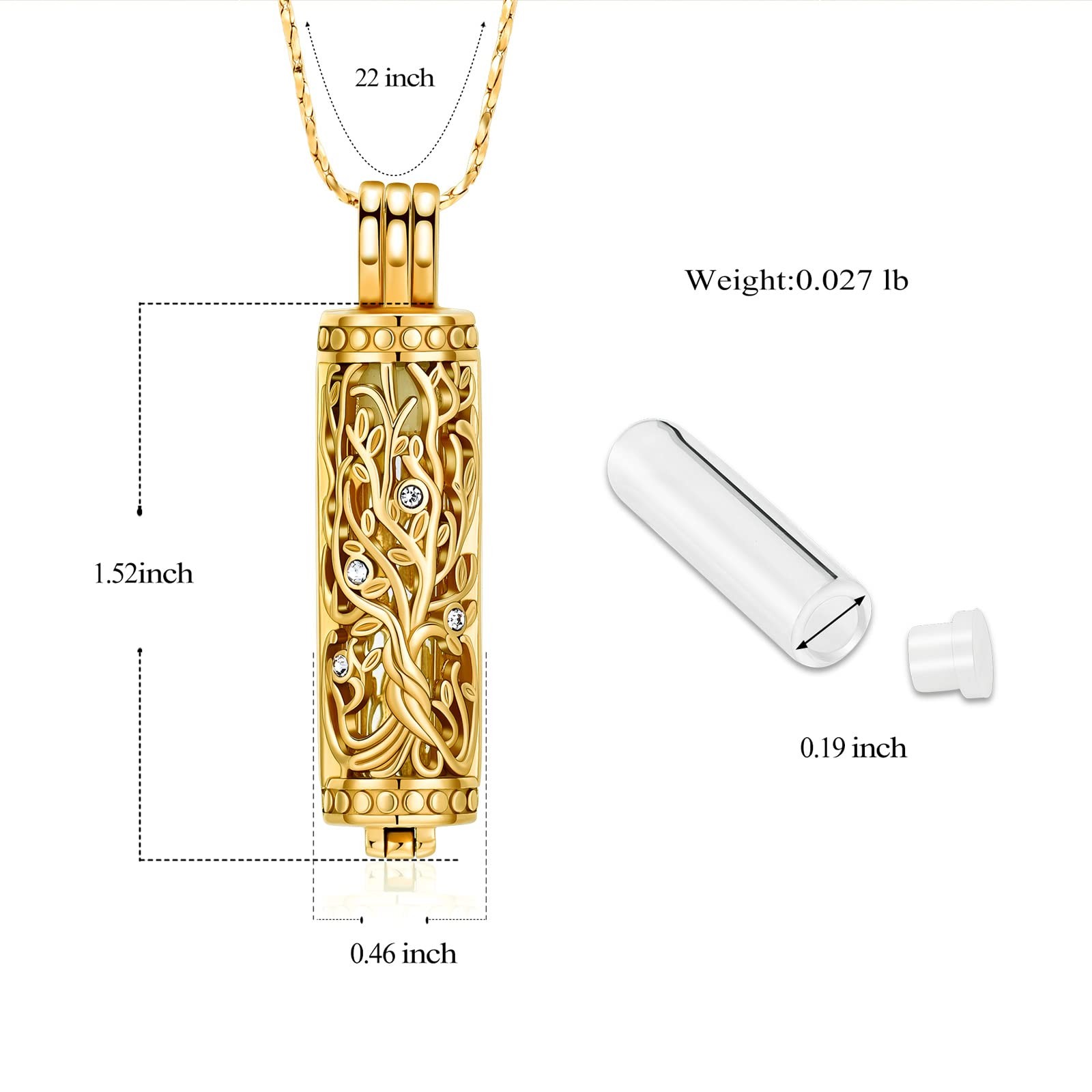 Cremation Jewelry Urn Necklace for Ashes Pendant with Hollow Glass Vial Cylin…