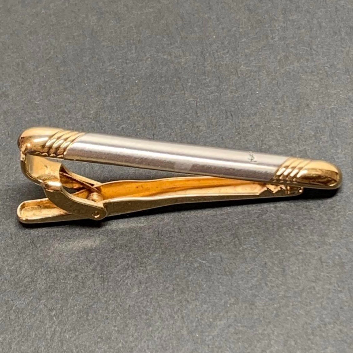 Yves Saint Laurent Tie Clip Bar Gold Silver Tone Mens Accessory Excellent⁠