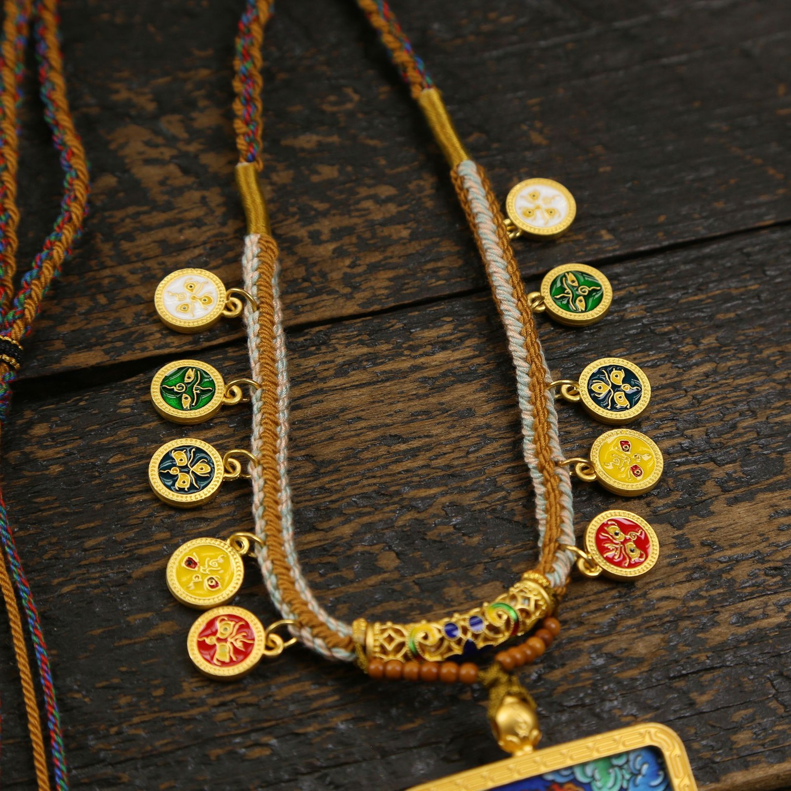 Gold Nepalese Thangka five-way God of Wealth pendant electroplated oriental art
