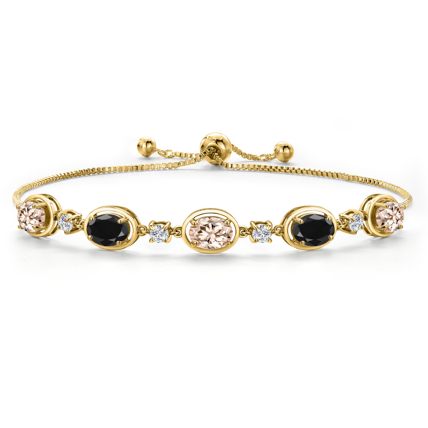 18K Yellow Gold Plated Silver Peach Morganite and Black Sapphire and Lab Grown