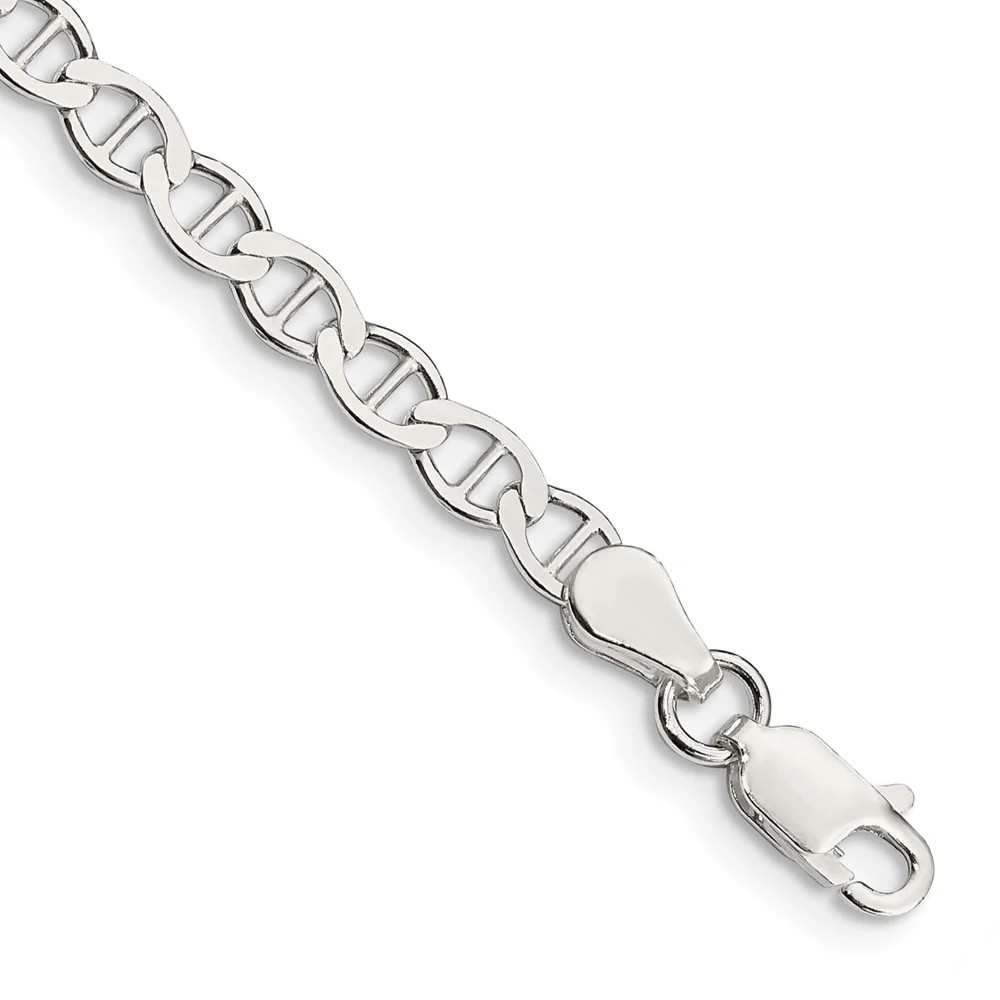 Sterling Silver 4mm Flat Anchor Chain Bracelet 7″-10″