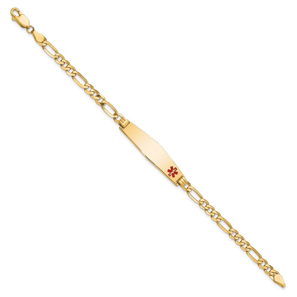 14K Yellow Gold Solid Chain 33x8mm Red Enamel Flat Figaro Link Bracelet 8″