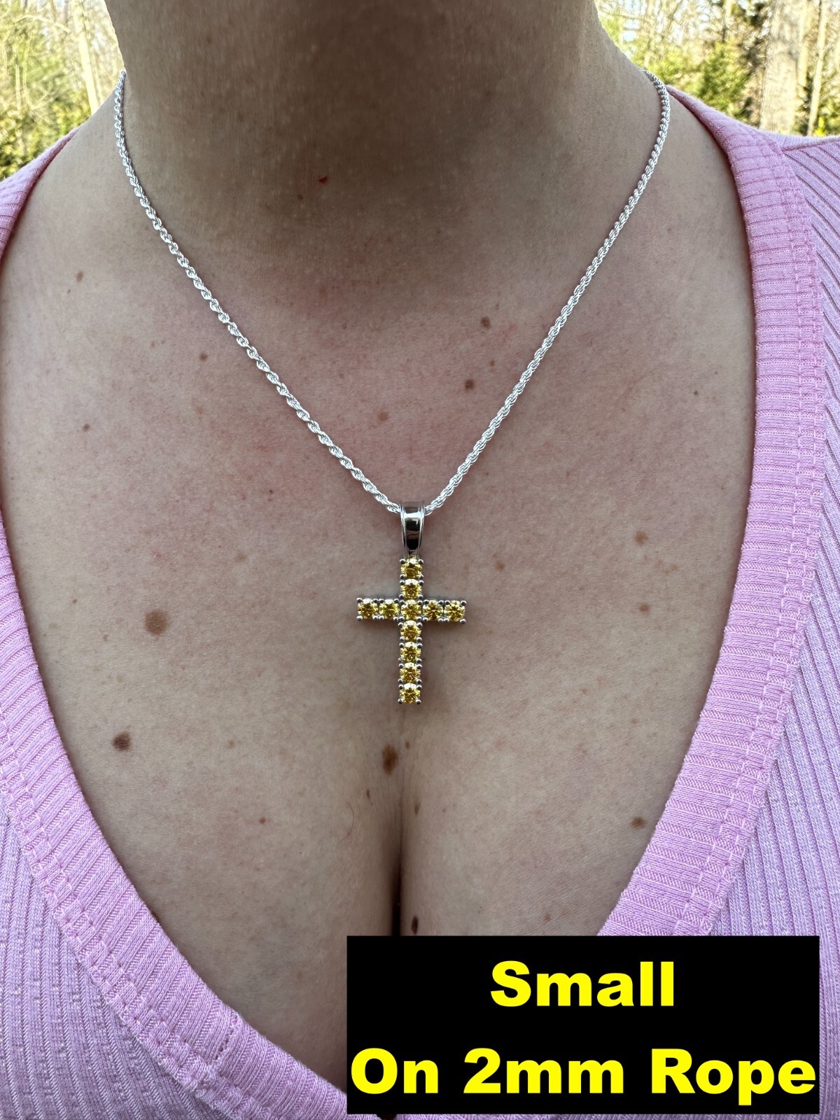 Yellow Canary MOISSANITE Real 925 Silver Cross Iced Pendant Necklace Hip Hop