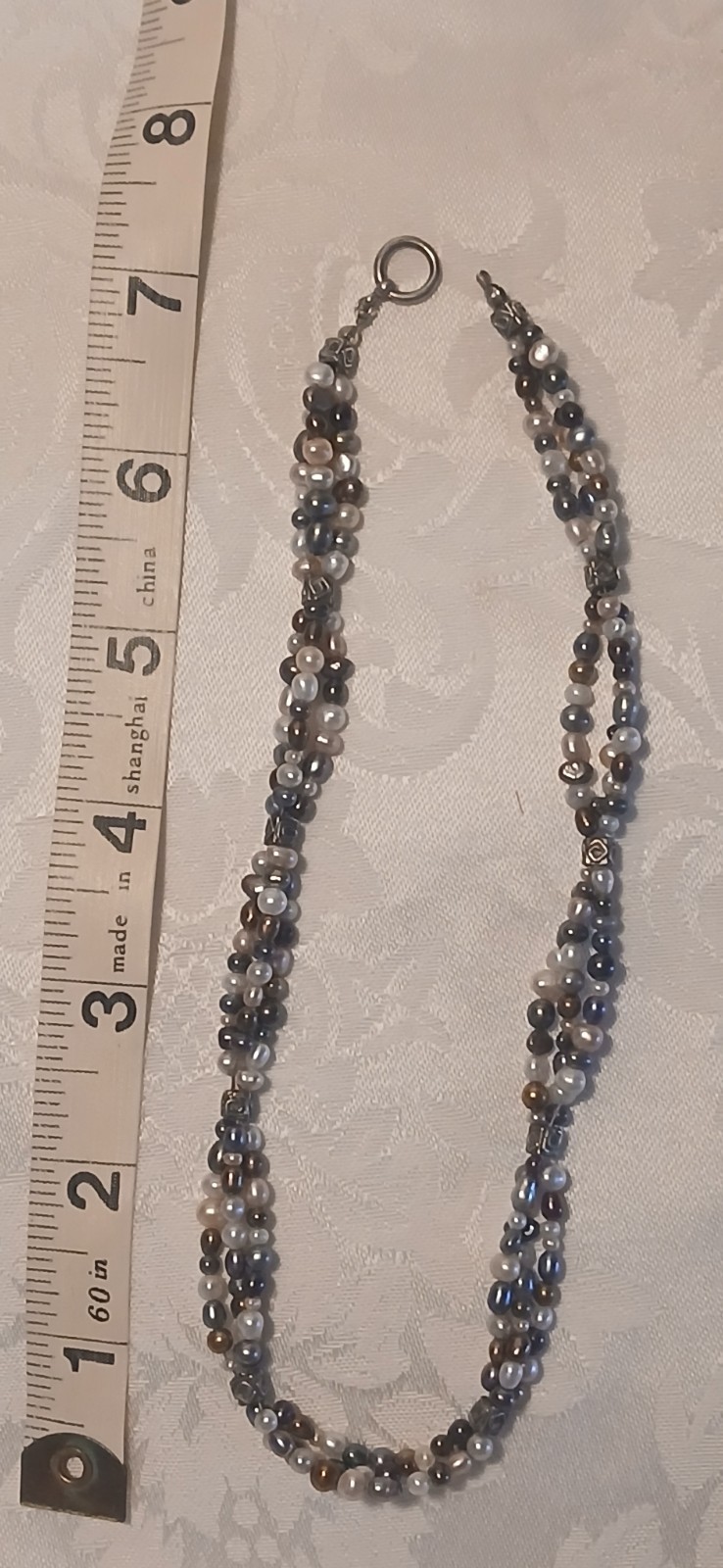 Multicolor 3 Strand Pearl Beaded Wrap Around Bracelet, 7.5″, Missing Clasp Hook