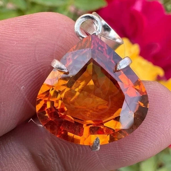 22 Ct Natural Ceylon Orange Sapphire Pear Cut Certified Gemstone Pendant