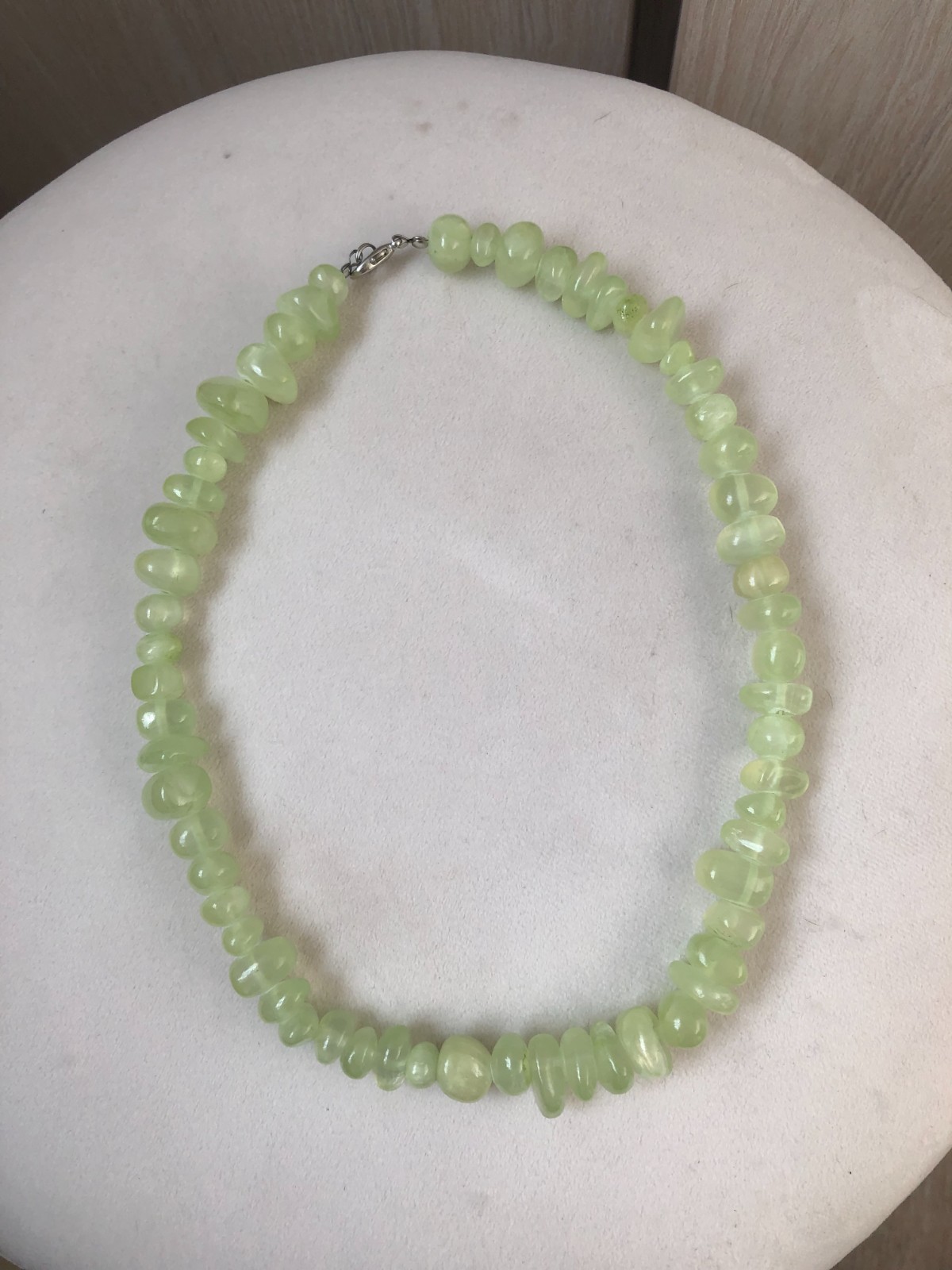 Natural Prehnite Necklace – Polished Beads – 49 cm / 114 g – Green Gemstone