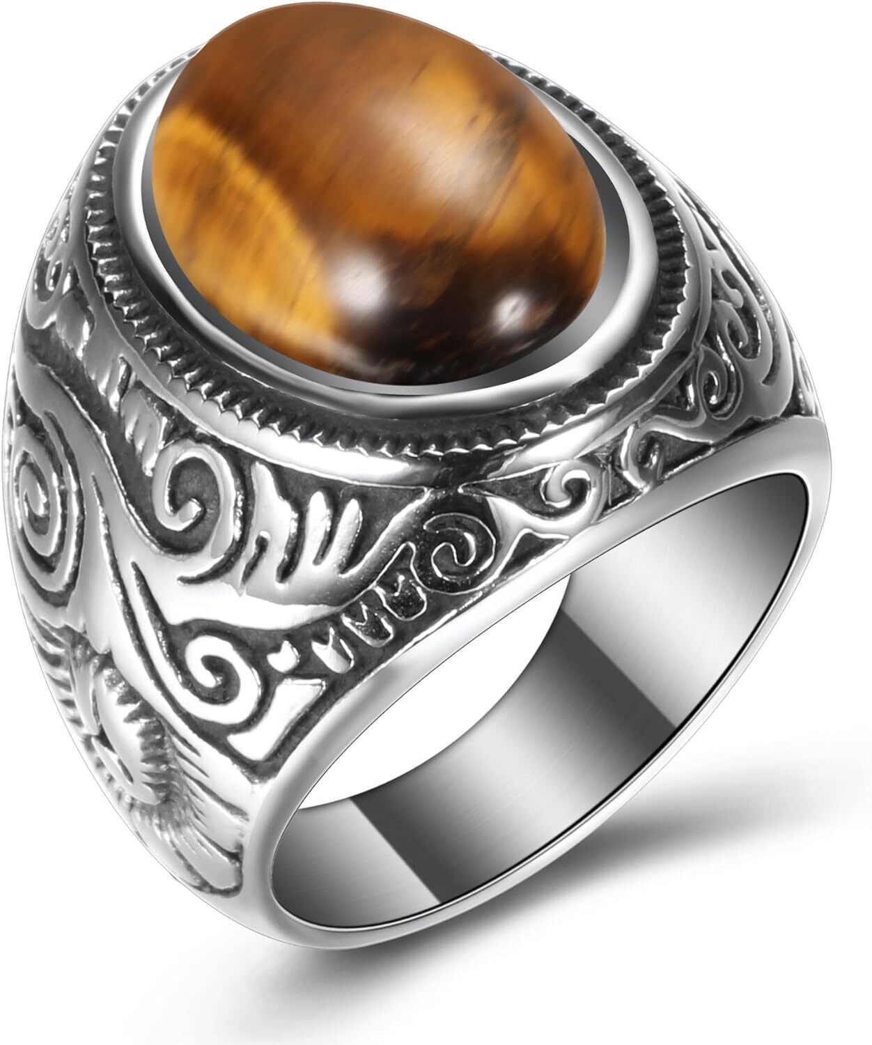 Stainless Steel Retro Tiger Eye Stone Ring,Black Onyx Oval More Color Stone Ring