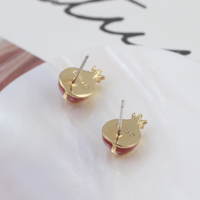 Enamel glaze red small pomegranate stud earrings.