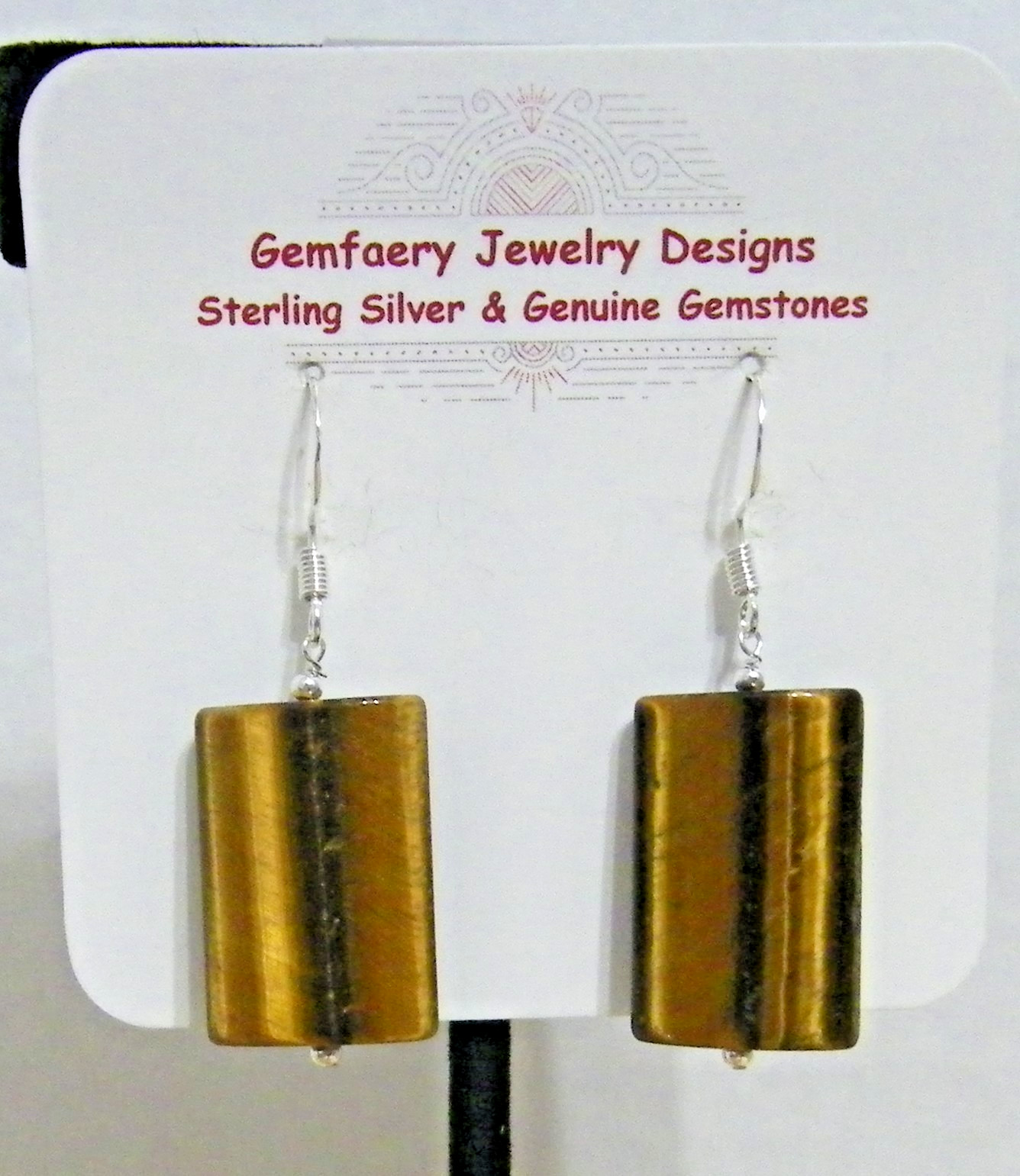 Sterling Silver Large Natural TIGER’S EYE Gemstone Earrings #305…Handmade USA